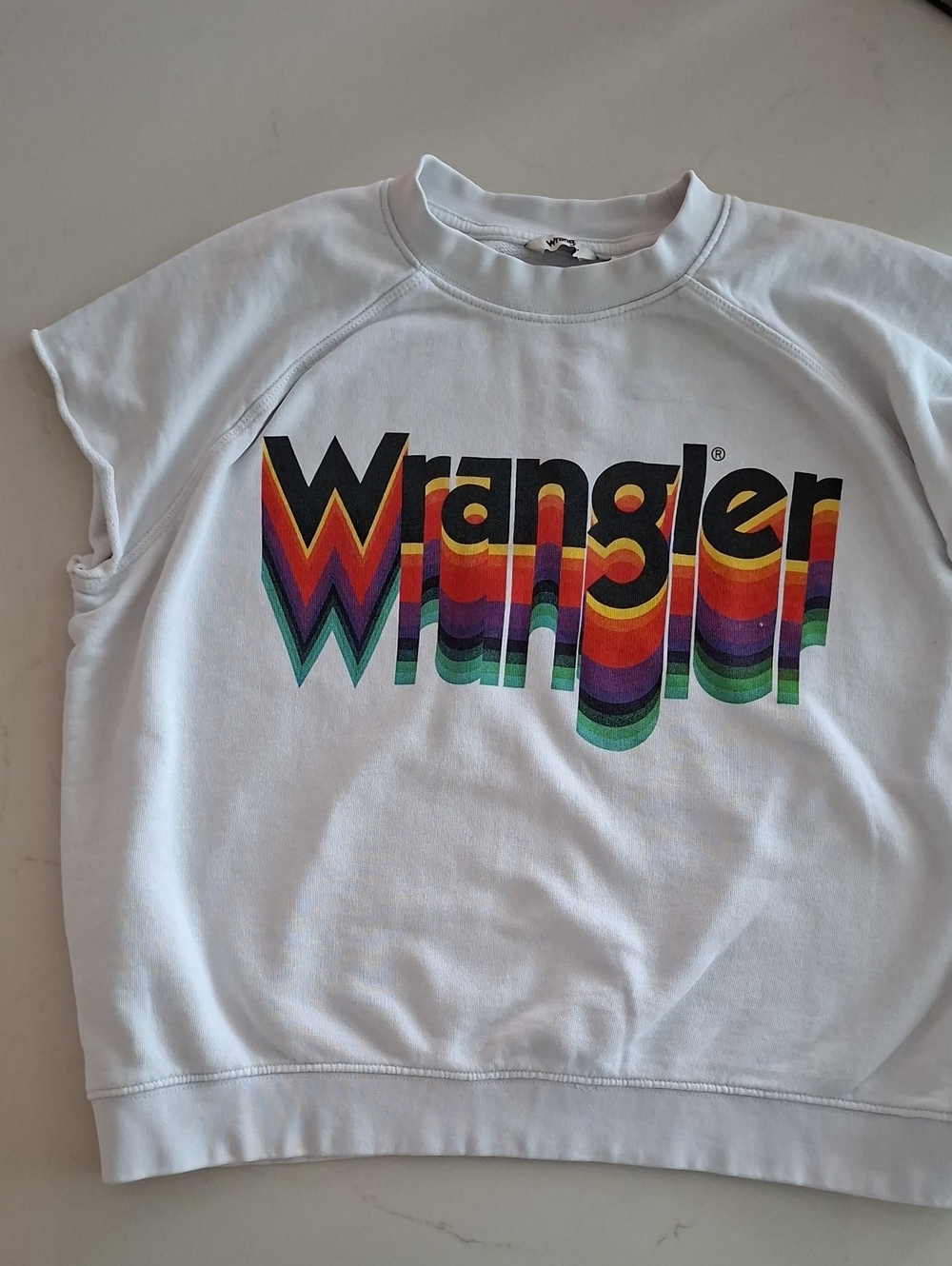 Wrangler 70's-style Rainbow Print Logo Muscle Sweatshirt Raglan Sleeve (Size S)